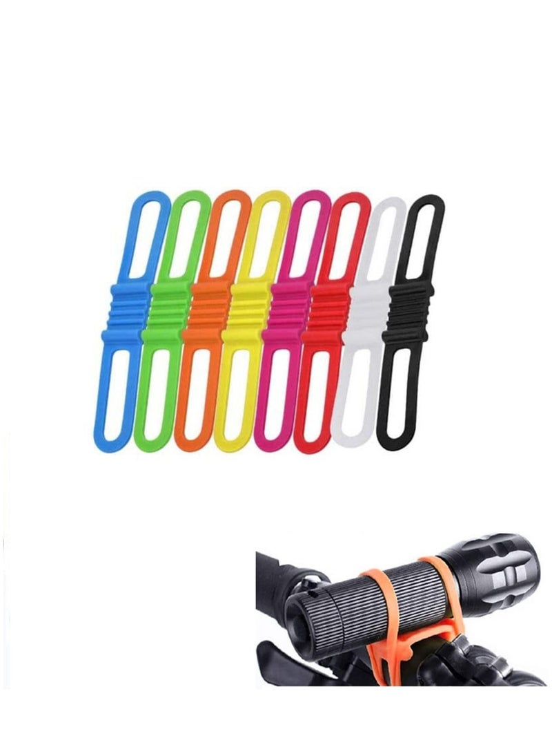 8 PCS Bike Silicone Band, Tie Ribbon Mount Holder Multicolor Cycling Flashlight for Flashlights Cell Phones Speaker Lights Bicycle Handlebar (14 * 2.2 1cm)