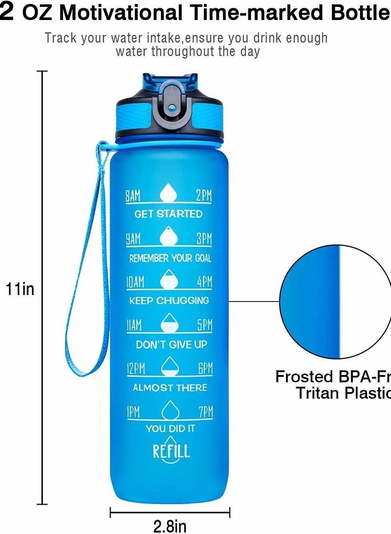 Leak-Proof Drinking Water Bottle, With Time Stamp, Straw And Cleaning Brush, Bpa-Free, Reusable, Suitable for Fitness Outdoor Enthusiasts