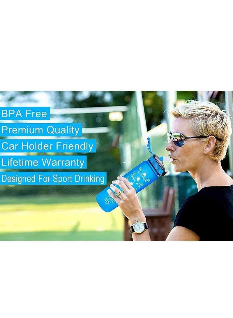 Leak-Proof Drinking Water Bottle, With Time Stamp, Straw And Cleaning Brush, Bpa-Free, Reusable, Suitable for Fitness Outdoor Enthusiasts