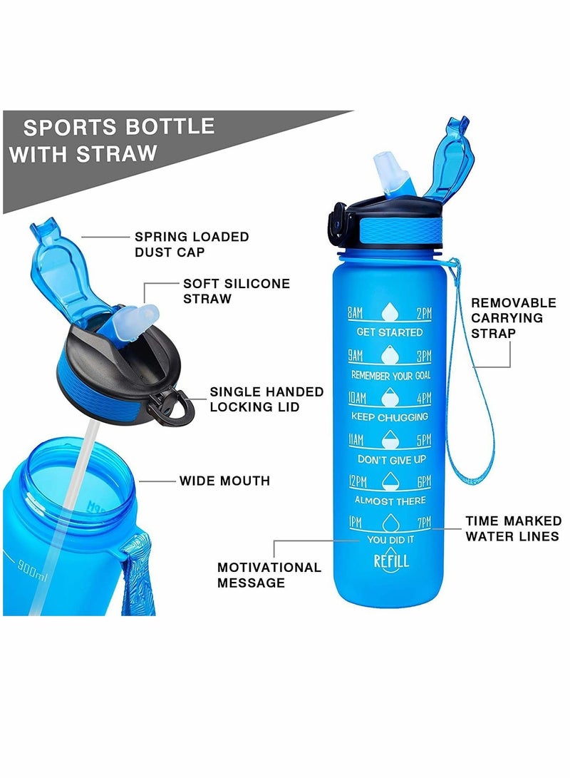 Leak-Proof Drinking Water Bottle, With Time Stamp, Straw And Cleaning Brush, Bpa-Free, Reusable, Suitable for Fitness Outdoor Enthusiasts