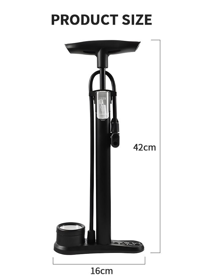 Bike Pump with Gauge - Portable Bicycle Tire Pump - 160 PSI Bike Air Pump with Presta and Schrader Valve, Multi-function Air Pump for Basketball/Football/Motorcycles/Car