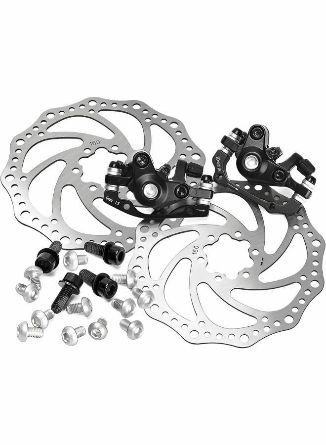 1 Pair MTB Disc Brake Set, Mechanical Disc Brake Kit, MTB Front & Rear Disc Brake Caliper with 160mm Rotor,Disc Brake Set, Bicycle Accessories for Mountain Bike, Road Bike, BMX
