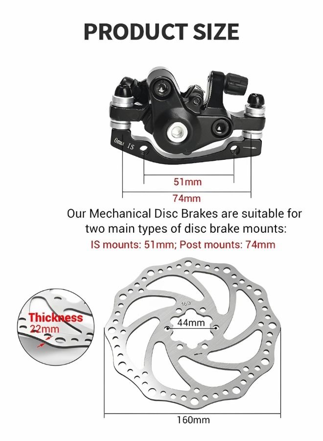 1 Pair MTB Disc Brake Set, Mechanical Disc Brake Kit, MTB Front & Rear Disc Brake Caliper with 160mm Rotor,Disc Brake Set, Bicycle Accessories for Mountain Bike, Road Bike, BMX