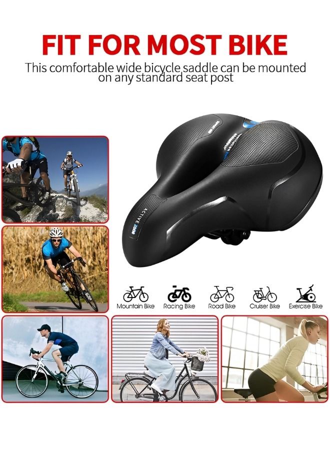 Comfortable Bike Seat Cushion -Bicycle Seat for Men Women with Dual Shock Absorbing Ball Memory Foam Waterproof Wide Bicycle Saddle Fit for Stationary/Exercise/Indoor/Mountain/Road Bikes