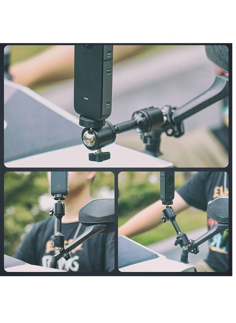 Double Ball Joint Rotating Motorcycle Bracket suitable For Insta360 One X2 Accessories GoPro DJI Action Camera Fixed Hero 10 9 8 7 6 5/SJCAM/Campark/Crosstour/DJI Osmo 2 Camera  Black