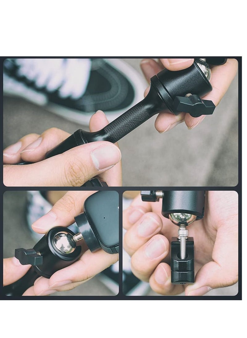 Double Ball Joint Rotating Motorcycle Bracket suitable For Insta360 One X2 Accessories GoPro DJI Action Camera Fixed Hero 10 9 8 7 6 5/SJCAM/Campark/Crosstour/DJI Osmo 2 Camera  Black