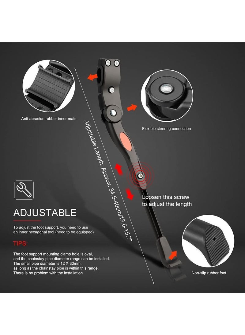 Bike Kickstand, Side Rear Bracket Adjustable Aluminium Alloy Kick Stand Adult Bicycle Universal for 24-29 Inches Mountain Bike, Road