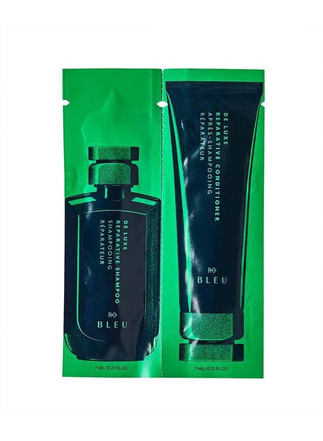 Bleu De Luxe Reparative Shampoo + Conditioner Tandem Packette ; Hydrates + Strengthens + Adds Shine ; Vegan Sustainable + Crueltyfree ; 14Ml