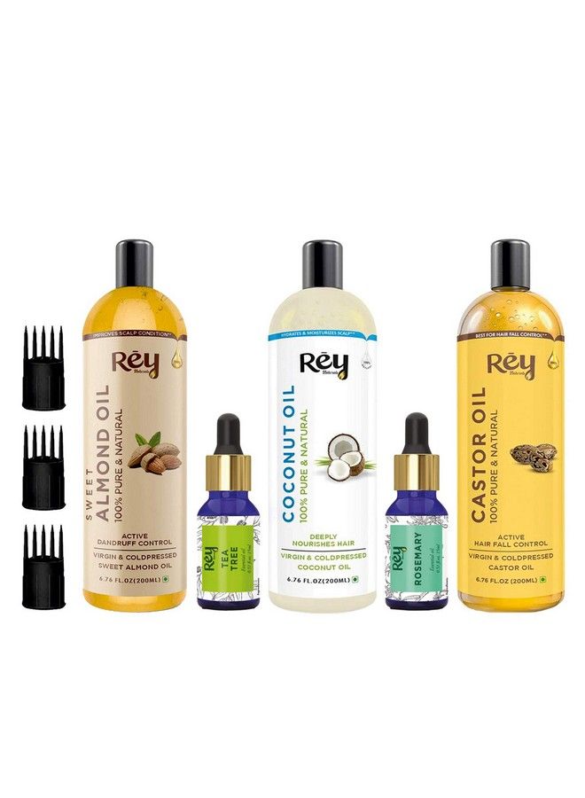 Complete Hair Care Kit Castor Oil+Coconut Oil+Almond Oil+Rosemary Oil+Teatree Oil