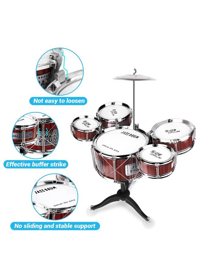 Kids Drum Set Jazz Drum Kit 8 Piece For Toddler Educational Percussion Musical Instruments Drum Toy Playset Xmas Gift For Boys Girls Red