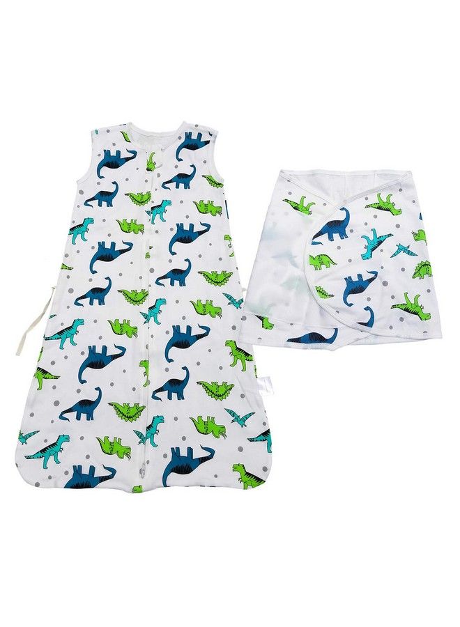Baby 100% Cotton Sleeping Bag Split Swaddle Wearable Blanket For Boys And Girls 4 Season 612 Months (Green Dinosaur)