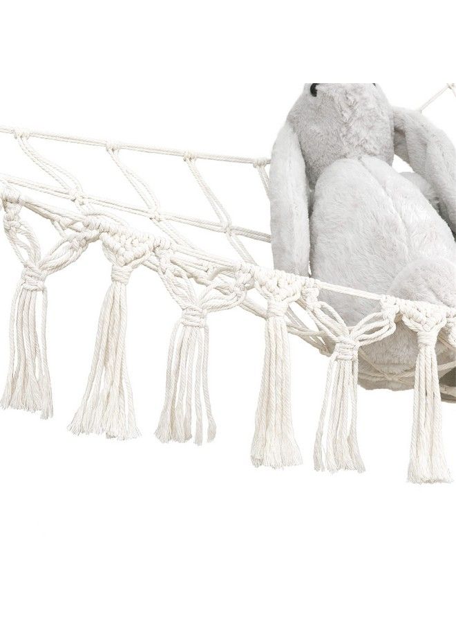 Stuffed Animal Hammock Boho Toy Storage Organizer Hanging Stuff Animals Net Holder With Decorative Tassels And Lights Large Corner Plush Toys Display Hammock For Nursery Kid Room Playroom Ivory