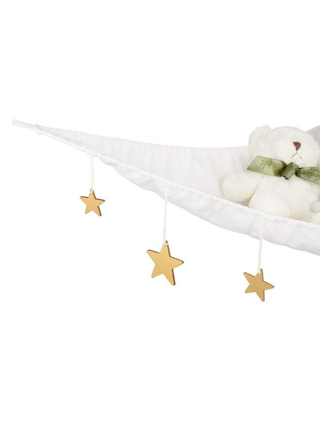 Stuffed Animal Toy Hammock Hanging Macrame Stuffed Animals Storage Net With Wooden Stars Decorations Boho Large Corner Plush Toys Holder For Nursery Playroom Kids Room Organizer White