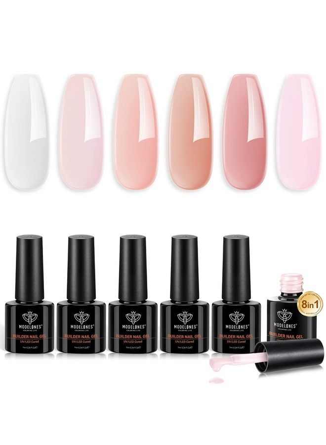 Builder Nail Gel Set 6 Colors Gel Builder 8In1 Jelly Nude Pink Hard Gel Builder Nail Strengthener Extension Gel Color Base Gel Rhinestone Nail Tips Glue Gel In A Bottle Gifts For Women