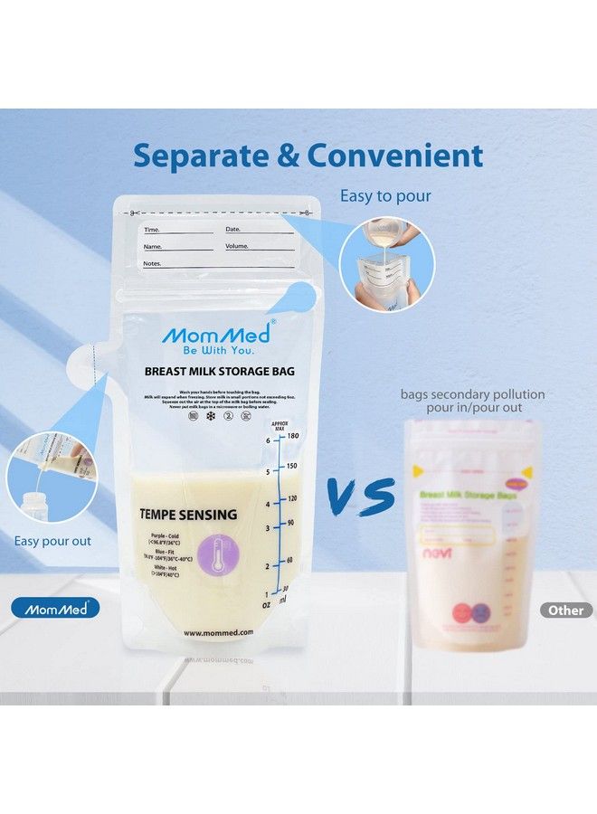 Breastmilk Storage Bags Leak Proof Milk Storage Bags For Breastfeeding Tempsensing Discoloration Disposable Breast Milk Bag With Pour Spout 6 Ounce Doubledsealed Bpa Free 60Pack