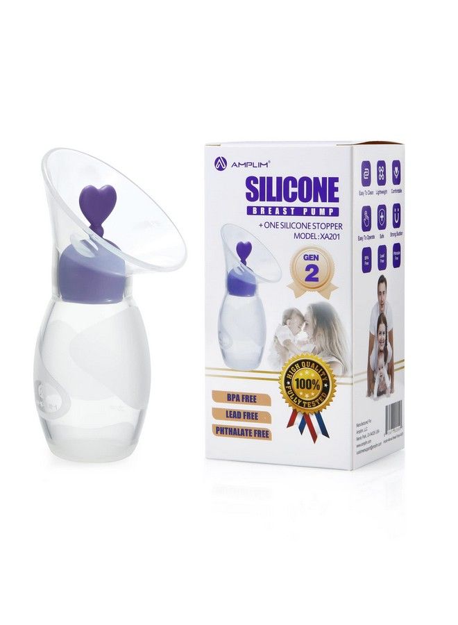 Gen2 Silicone Breast Milk Collector ; 1Pack Food Grade Travel Manual Breast Pump With Breastfeeding Milk Saver Stopper ; Fsa Hsa Eligible Bpa Pvc Lead Phthalate Free ; 4Oz/100Ml Purple