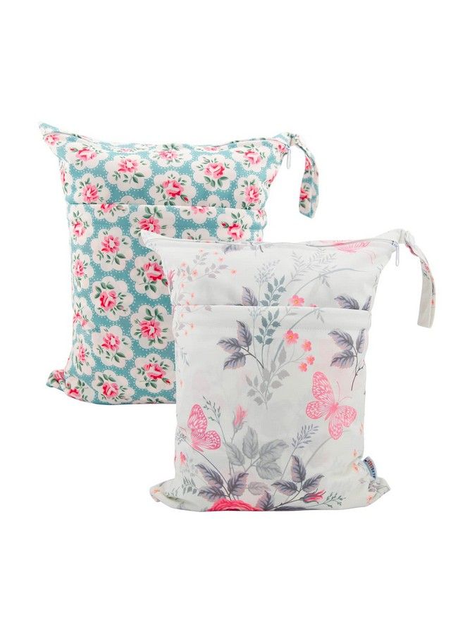 Baby 2Pcs Cloth Diaper Wet Dry Bags Waterproof Reusable With Two Zippered Pockets Travel Beach Pool Daycare Soiled Baby Items Yoga Gym Bag For Swimsuits Or Wet Clothes L5166