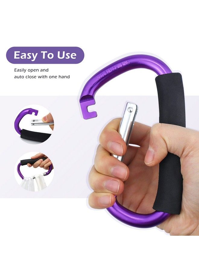 Strong Large Durable Buggy Carabiner Stroller Hooks Mummy Clip Pram Pushchair Grocery Or Shopping And Plastic Bags Holder 2 Pack Purple