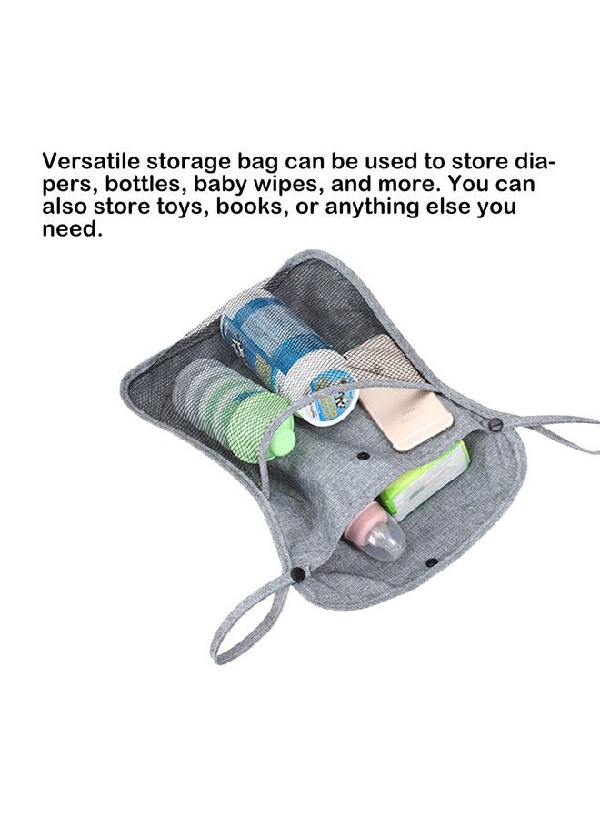 Portable Stroller Hanging Bag With Two Storage Pockets Stroller Bag Organizer For Nappy Baby Cloth/Bottle/Toy Stroller Hanging Storage Net Bag Grey