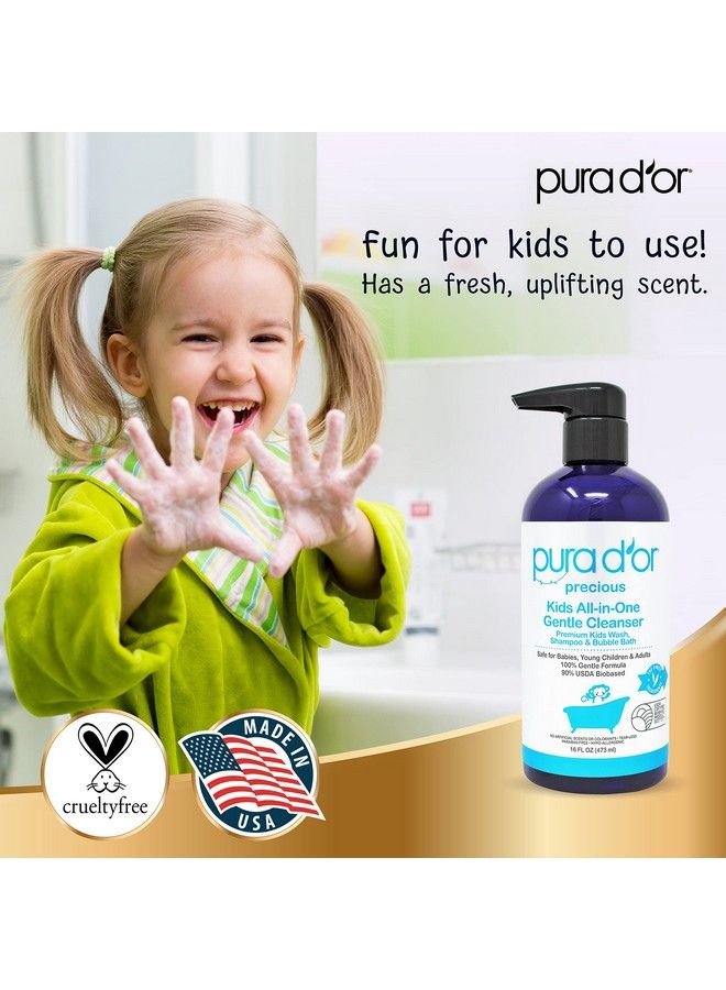 Kids Wash (16Oz) Allinone Gentle Cleanser Usda Biobased Sulfatefree Tearless Hypoallergenic Premium Shampoo & Bubble Bath