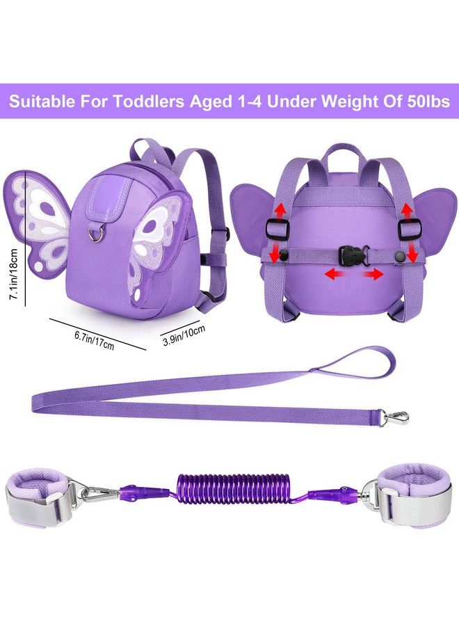 Toddler Harness Backpack Leash Cute Butterfly Kid Backpacks With Anti Lost Wrist Link Mini Child Backpack Harness Leashes Walking Wristband Travel Bag Harness Rein For Baby Girls (Purple)