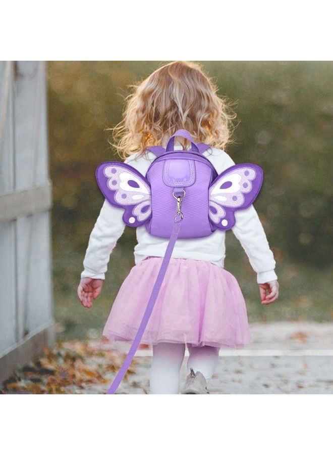 Toddler Harness Backpack Leash Cute Butterfly Kid Backpacks With Anti Lost Wrist Link Mini Child Backpack Harness Leashes Walking Wristband Travel Bag Harness Rein For Baby Girls (Purple)