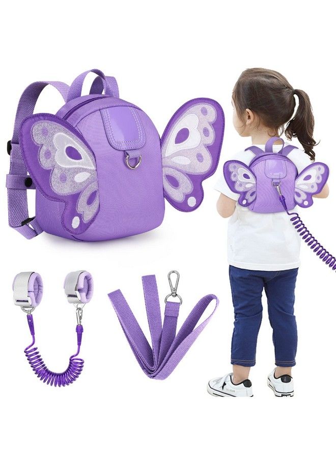 Toddler Harness Backpack Leash Cute Butterfly Kid Backpacks With Anti Lost Wrist Link Mini Child Backpack Harness Leashes Walking Wristband Travel Bag Harness Rein For Baby Girls (Purple)