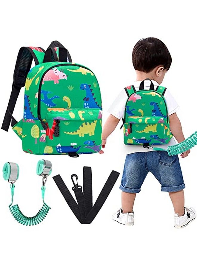 Toddler Harness Backpack Leash Baby Dinosaur Backpacks With Anti Lost Wrist Link Cute Mini Child Backpack Wristband Tether Strap And Protection Leashes For Baby Boys (Green)