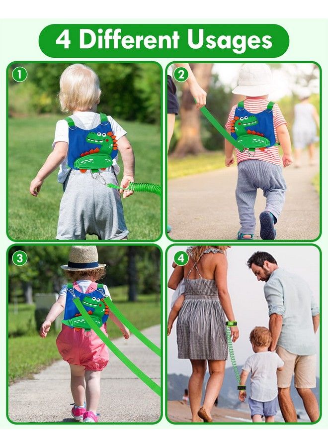 Toddler Leash For Boys 4In1 Toddler Harness With Leash With Anti Lost Wrist Link For Kids Baby Leash For Walking Kids Leash Backpack (Dinosaur Blue)