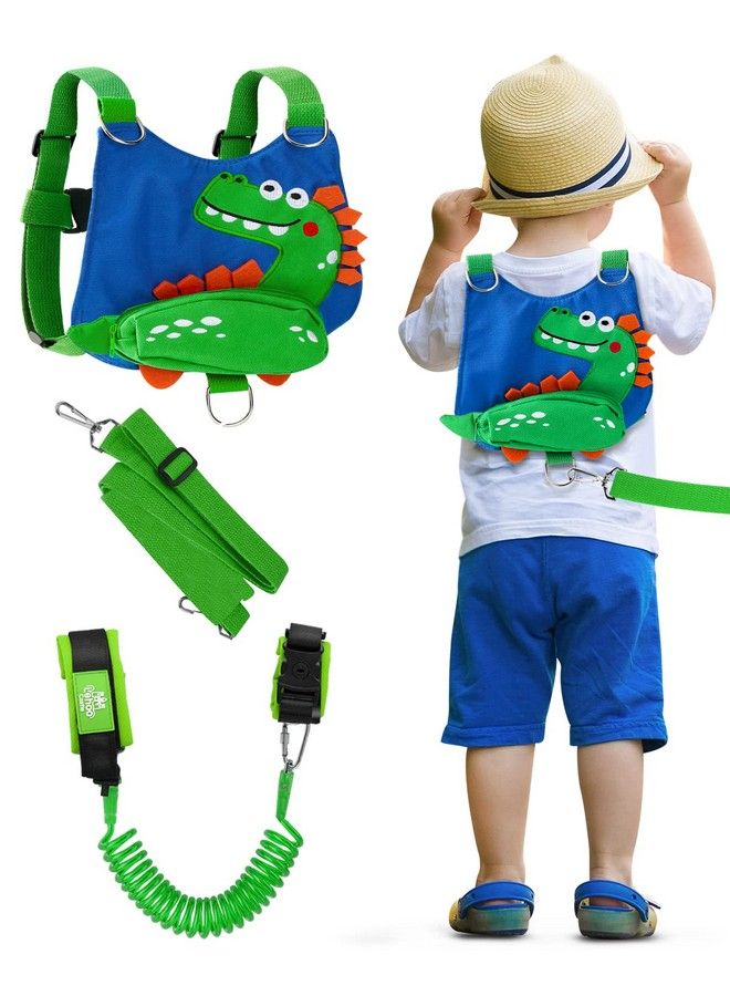 Toddler Leash For Boys 4In1 Toddler Harness With Leash With Anti Lost Wrist Link For Kids Baby Leash For Walking Kids Leash Backpack (Dinosaur Blue)