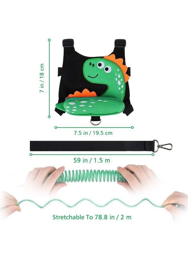 3 In 1 Toddler Harness Leash + Baby Anti Lost Wrist Link Accmor Cute Dinosaur Child Safety Harness Tether Kids Walking Wristband Assistant Strap Belt For Parent Boys Outdoor Activity (Black)