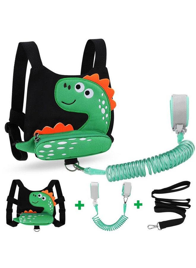 3 In 1 Toddler Harness Leash + Baby Anti Lost Wrist Link Accmor Cute Dinosaur Child Safety Harness Tether Kids Walking Wristband Assistant Strap Belt For Parent Boys Outdoor Activity (Black)