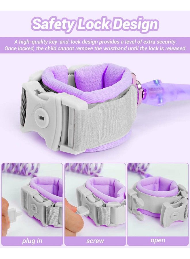 Kids Leash For Toddler Dr.Meter Reflective Anti Lost Wrist Link With Key & Lock 8.2Ft Safety Wristband Child Walking Harness For Supermarket Mall Airport Amusement Park Zoo Travel Purple