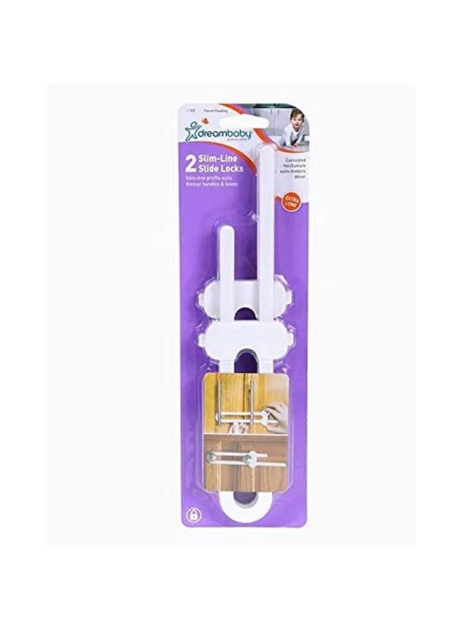 Slimline Slide Lock For Baby Proofing Child Safety Cupboard Handle Locks Suitable For Thinner Handles & Knobs White 2 Pack