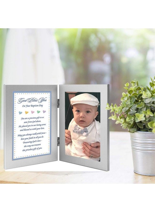 Baptism Keepsake For Baby Boy Add 4X6 Inch Photo To Double Frame
