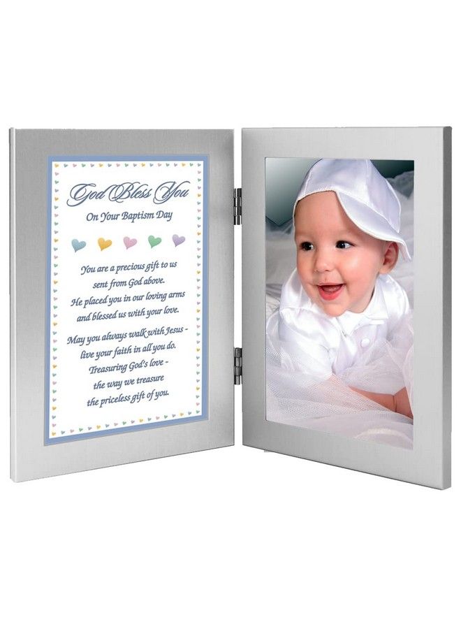 Baptism Keepsake For Baby Boy Add 4X6 Inch Photo To Double Frame