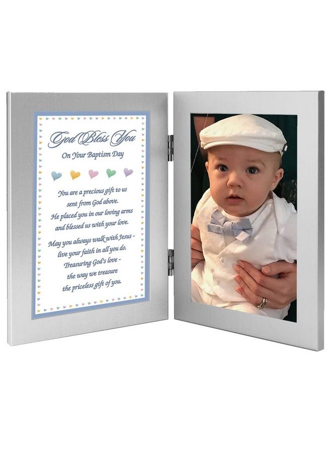 Baptism Keepsake For Baby Boy Add 4X6 Inch Photo To Double Frame
