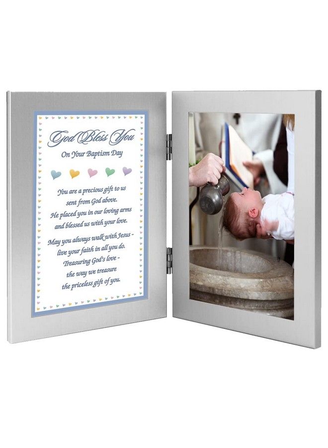 Baptism Keepsake For Baby Boy Add 4X6 Inch Photo To Double Frame