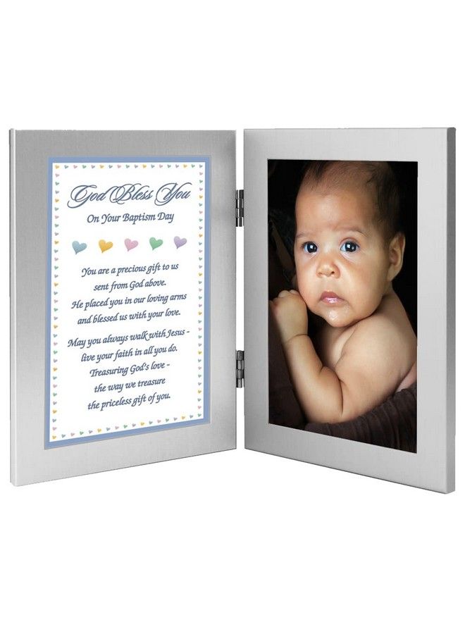 Baptism Keepsake For Baby Boy Add 4X6 Inch Photo To Double Frame