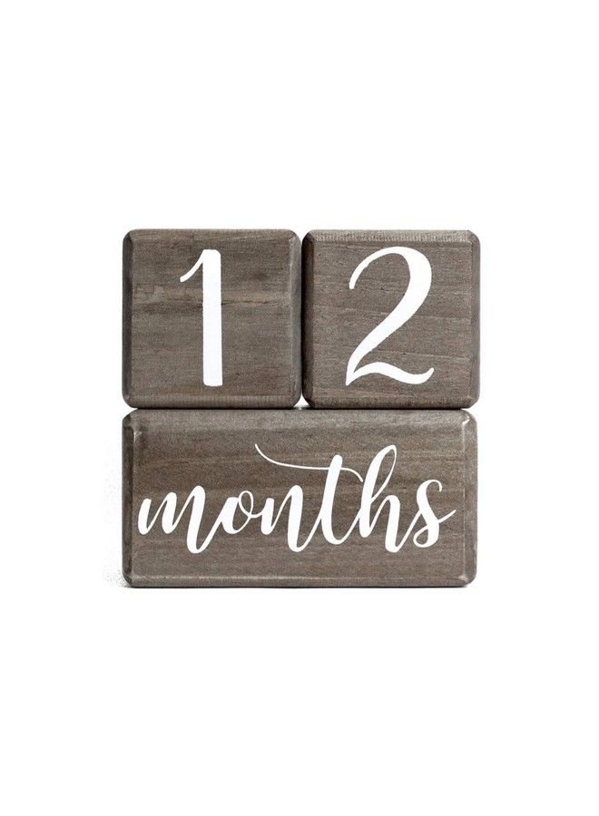 Premium Solid Wood Baby Milestone Age Blocks + Gift Box ; Gray Stained Natural Pine ; Weeks Months Years Grade Newborn Photo Props ; Perfect Pregnancy Gift And Keepsake Month Photos