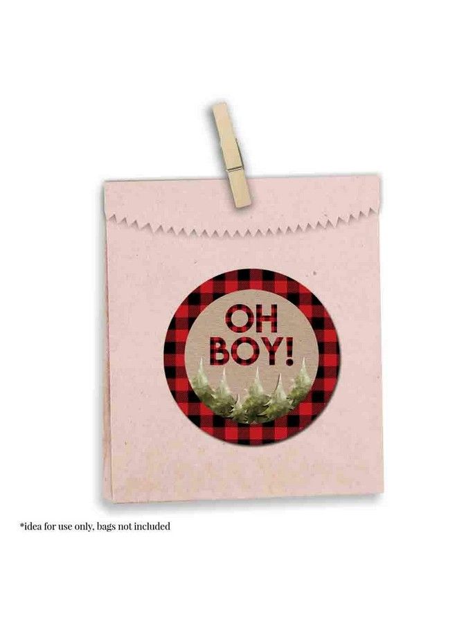 Oh Boy! Outdoorsy Red And Black Plaid Lumberjack Baby Sprinkle Baby Shower For Boys Thank You Sticker Labels 40 2