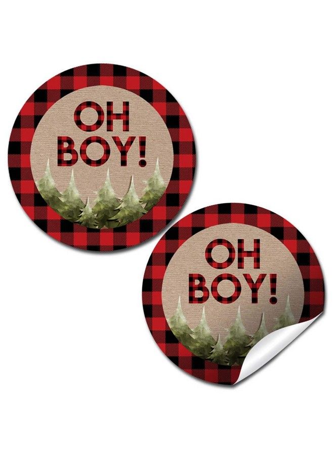 Oh Boy! Outdoorsy Red And Black Plaid Lumberjack Baby Sprinkle Baby Shower For Boys Thank You Sticker Labels 40 2