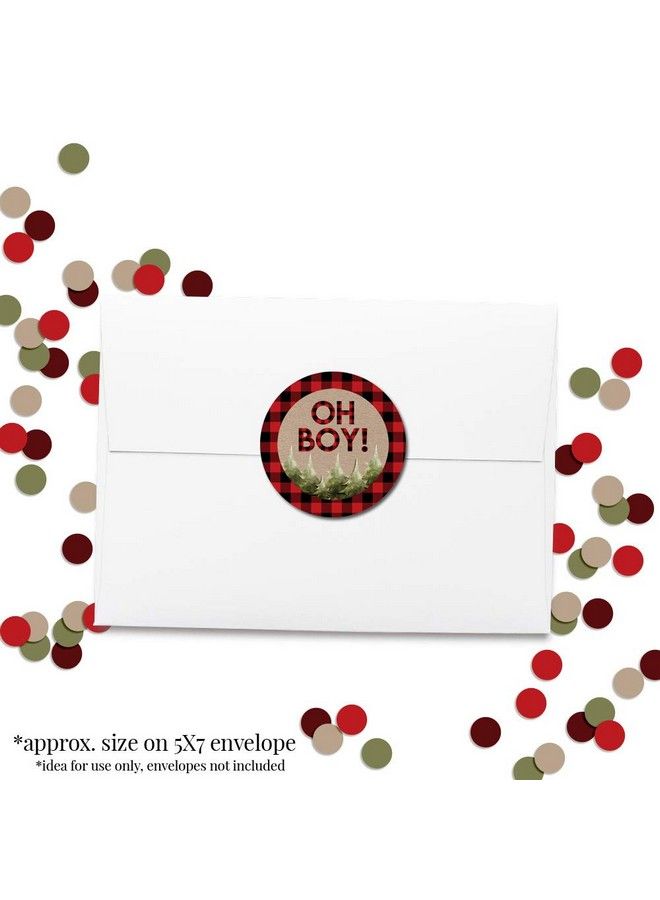 Oh Boy! Outdoorsy Red And Black Plaid Lumberjack Baby Sprinkle Baby Shower For Boys Thank You Sticker Labels 40 2