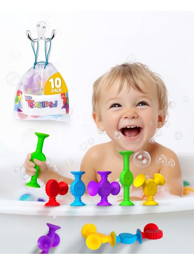 Textured Suction Bath Toys 10Pcs ; Connect Build Create ; No Mold Bath Toy ; Hours Of Fun & Creativity ; Stimulating & Addictive Sensory Suction Toy ; No Hole Bath Toy ; Mold Free Bath Toys