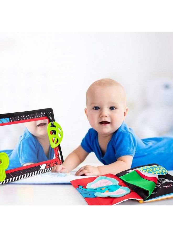 Tummy Time Mirror Newborn Toys Infant Toys 03 Months Brain Developmental Baby Mirror Tummy Time Toys With Cloth Book&Teethershigh Contrast Black And White Baby Toys 4 6 9 12 Month Sensory Toy