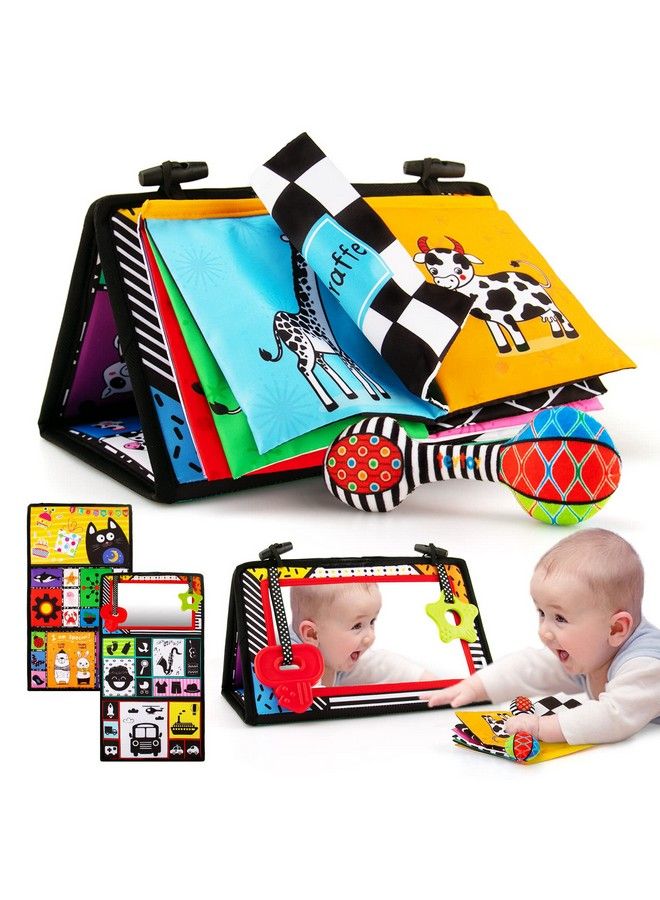 3In1 Tummy Time Mirror Toys With Soft Crinkle 3D Activity Bookteethers Rattlehigh Contrast Black And White Montessori Baby Crawling Toys Developmental Newborn Infant Sensory Toys Gift 012 Months