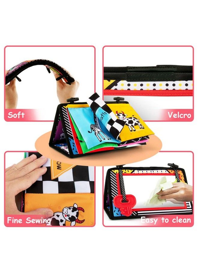 3In1 Tummy Time Mirror Toys With Soft Crinkle 3D Activity Bookteethers Rattlehigh Contrast Black And White Montessori Baby Crawling Toys Developmental Newborn Infant Sensory Toys Gift 012 Months