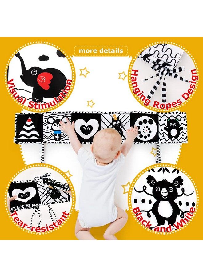 Black And White High Contrast Baby Book Infant Tummy Time Newborn Toys 0 3 Months Brain Development Stroller Toys Crinkle Folding Baby Soft Books Crib & Carseat Toys For Infants 06 Months