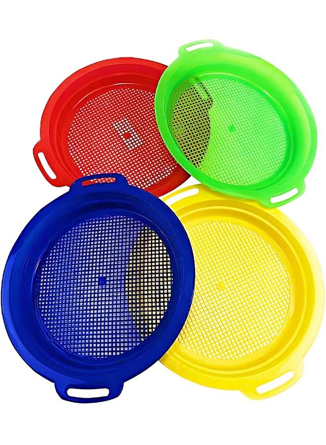 Sand Sifter Sieves For Sand & Beach (Red Blue Yellow & Green) Complete Gift Set Bundle 4 Pack (8.75