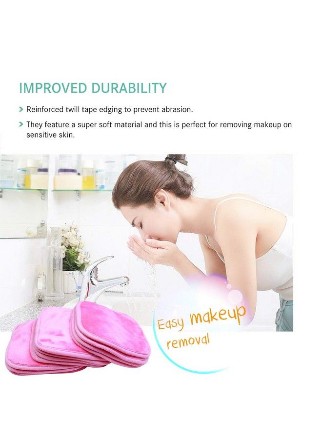 ; Reusable Makeup Remover Cloth 6 X 6 In 12 Pack Microfiber Washable Facial Cleansing Towel For All Skin Types With Laundry Bag Natural Ecofriendly Makeup Remover Towel (Pink)